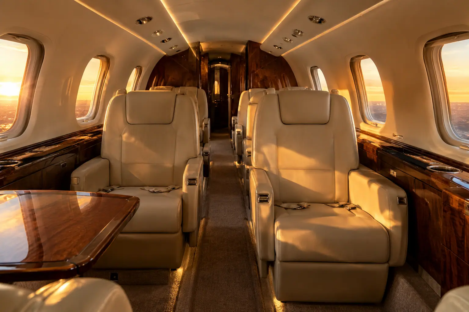 Super-midsize jet cabin interior